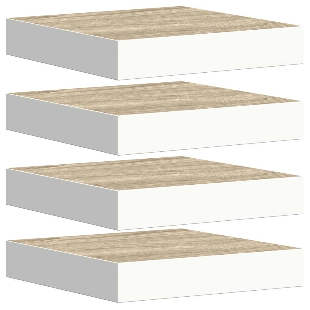 Floating Wall Shelves 4 pcs Oak and White 23x23.5x3.8 cm MDF