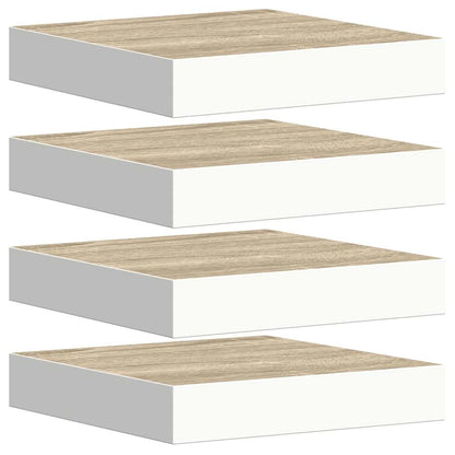 Floating Wall Shelves 4 pcs Oak and White 23x23.5x3.8 cm MDF