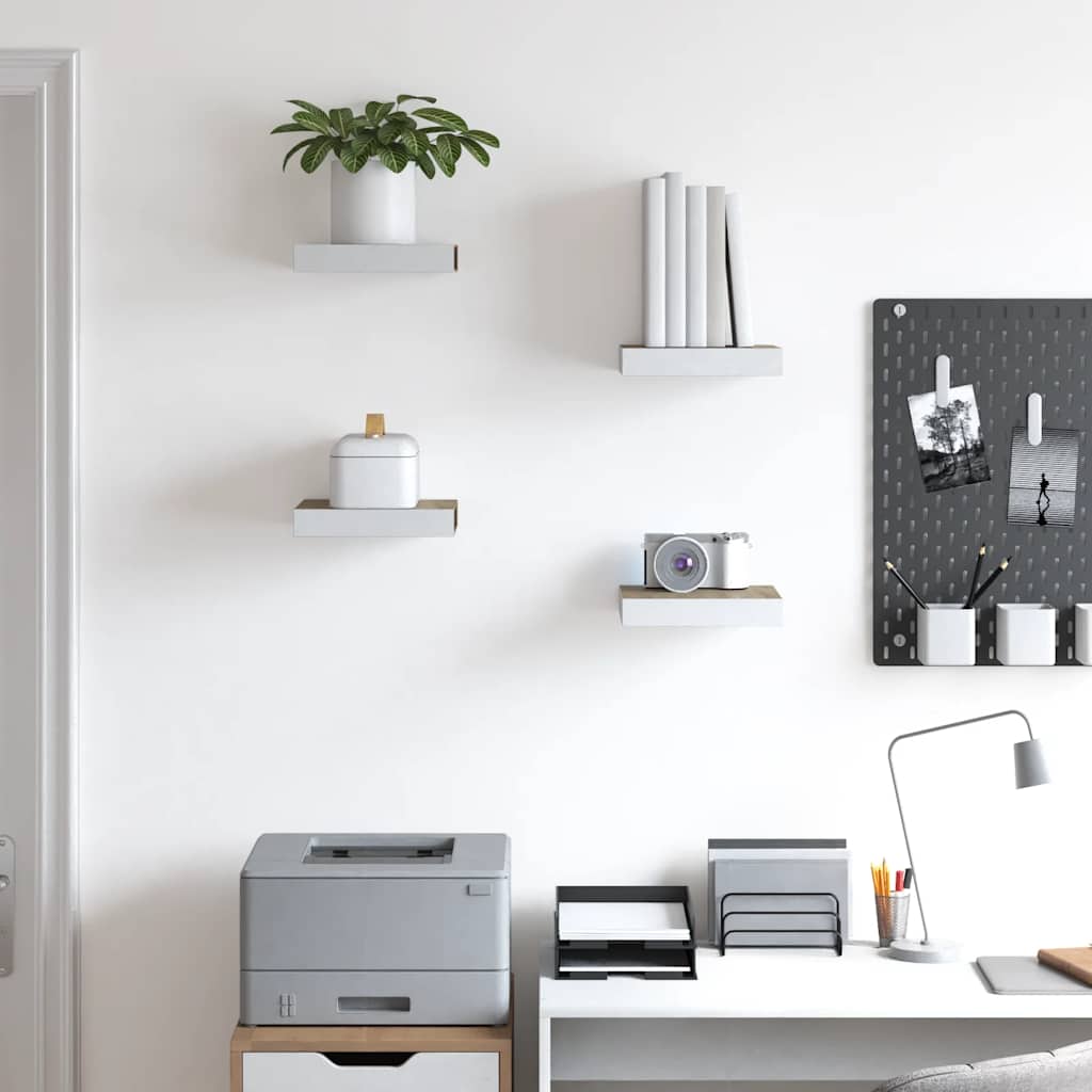 Floating Wall Shelves 4 pcs Oak and White 23x23.5x3.8 cm MDF