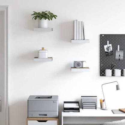 Floating Wall Shelves 4 pcs Oak and White 23x23.5x3.8 cm MDF