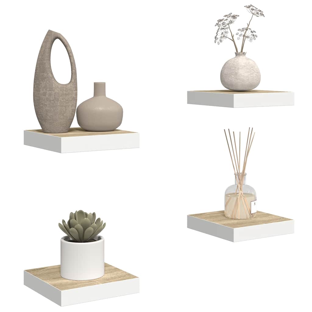 Floating Wall Shelves 4 pcs Oak and White 23x23.5x3.8 cm MDF