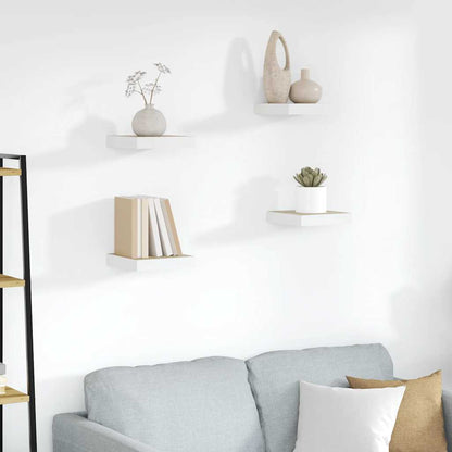 Floating Wall Shelves 4 pcs Oak and White 23x23.5x3.8 cm MDF