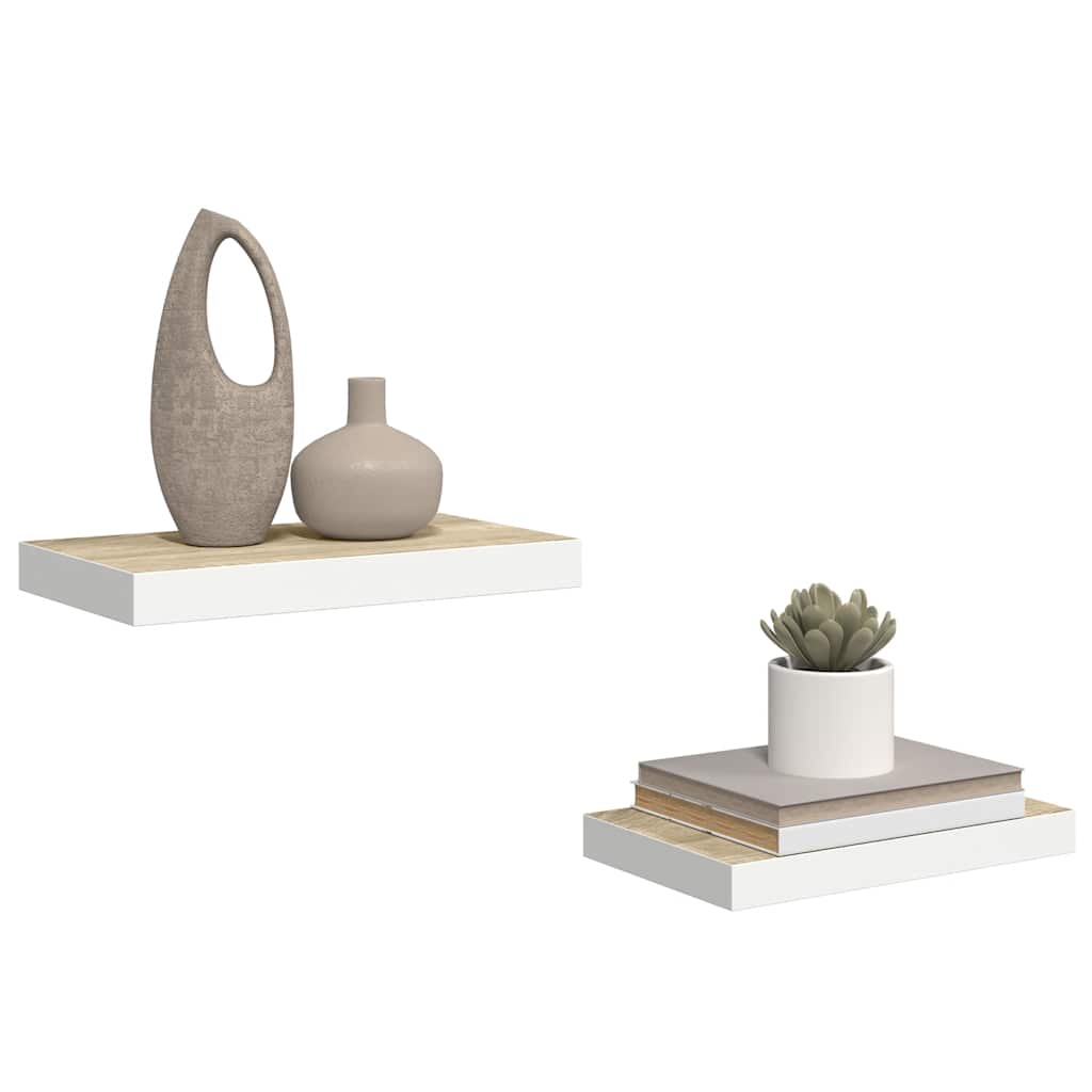 Floating Wall Shelves 2 pcs Oak and White 40x23.5x3.8 cm MDF