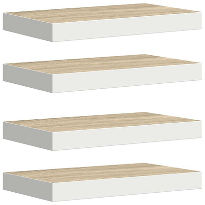 Floating Wall Shelves 4 pcs Oak and White 40x23x3.8 cm MDF