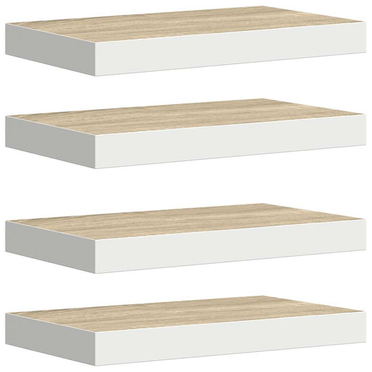 Floating Wall Shelves 4 pcs Oak and White 40x23x3.8 cm MDF