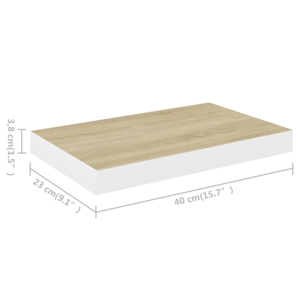 Floating Wall Shelves 4 pcs Oak and White 40x23x3.8 cm MDF