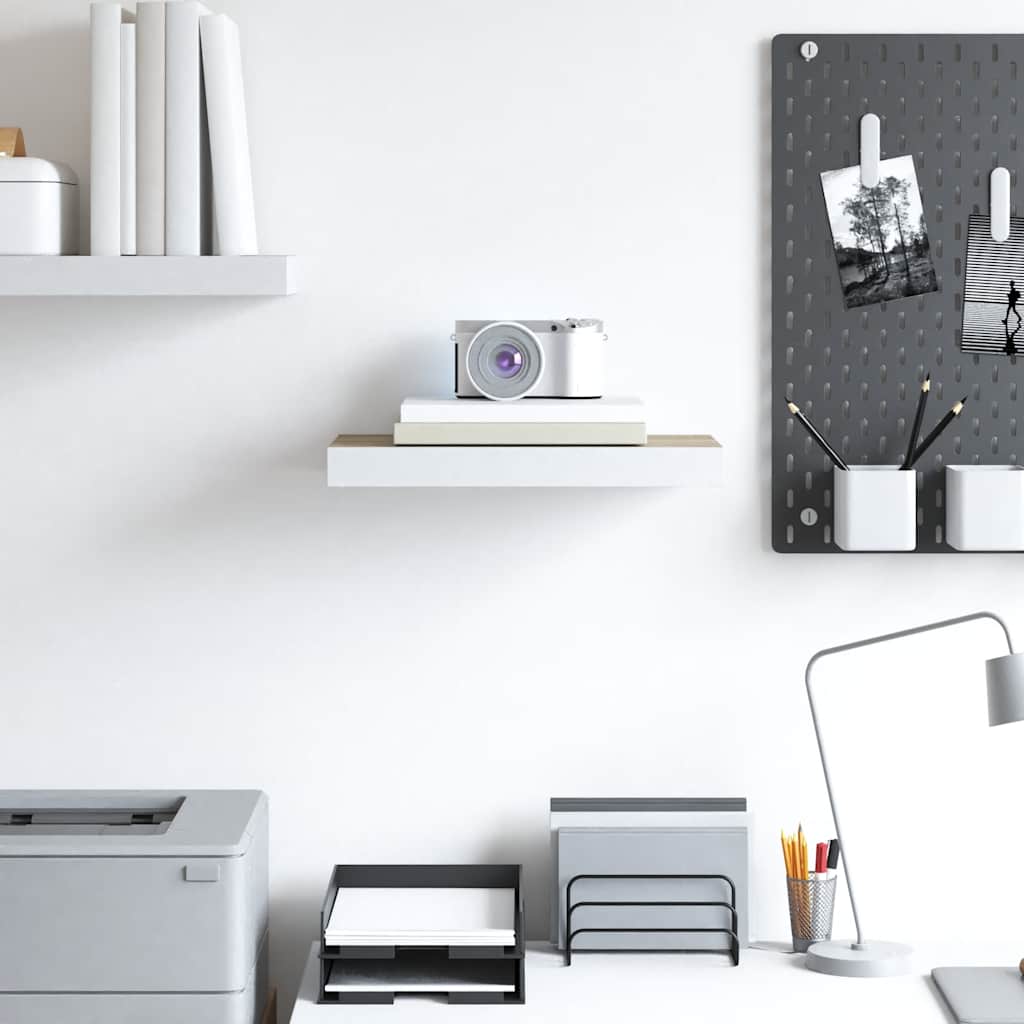 Floating Wall Shelf Oak and White 50x23.5x3.8 cm MDF