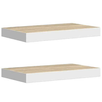 Floating Wall Shelves 2 pcs Oak and White 50x23x3.8 cm MDF