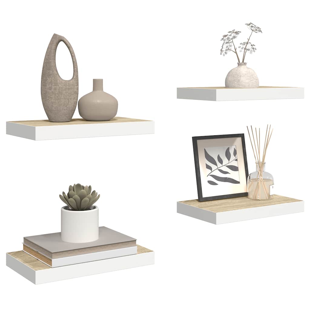 Floating Wall Shelves 4 pcs Oak and White 50x23x3.8 cm MDF