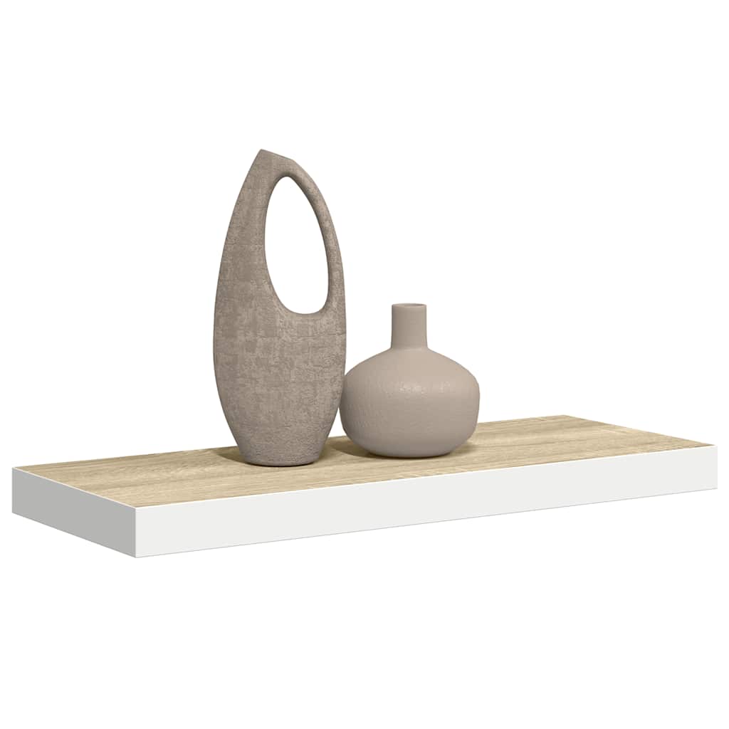 Floating Wall Shelf Oak and White 60x23.5x3.8 cm MDF