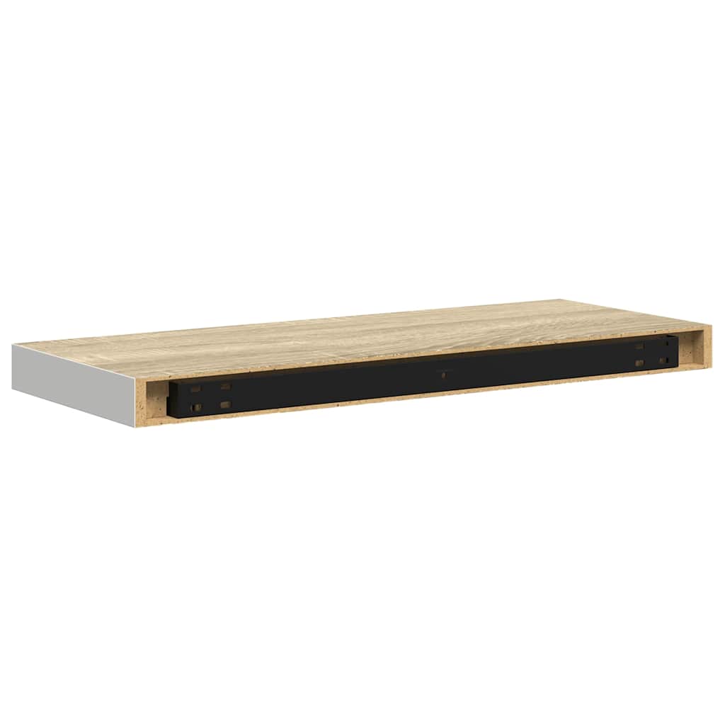 Floating Wall Shelf Oak and White 60x23.5x3.8 cm MDF