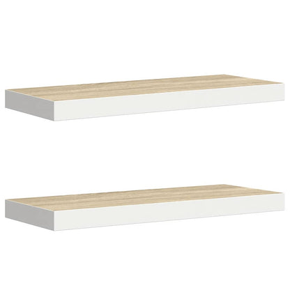 Floating Wall Shelves 2 pcs Oak and White 60x23.5x3.8 cm MDF
