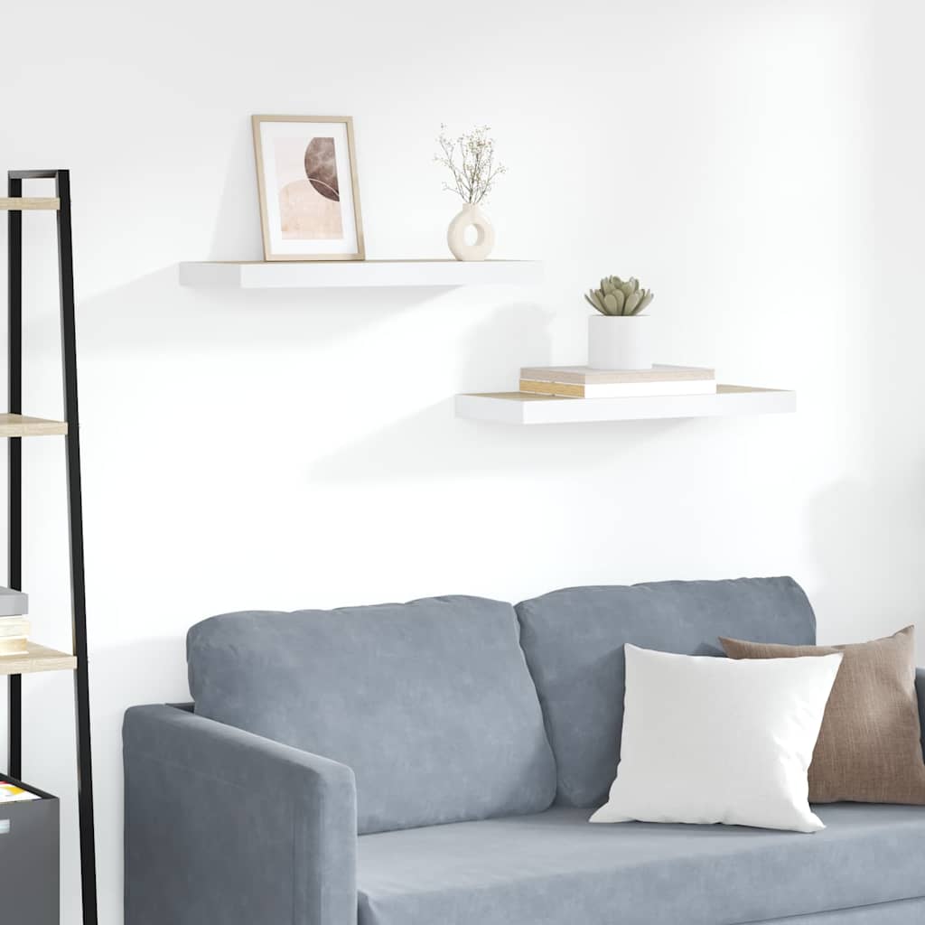 Floating Wall Shelves 2 pcs Oak and White 60x23.5x3.8 cm MDF