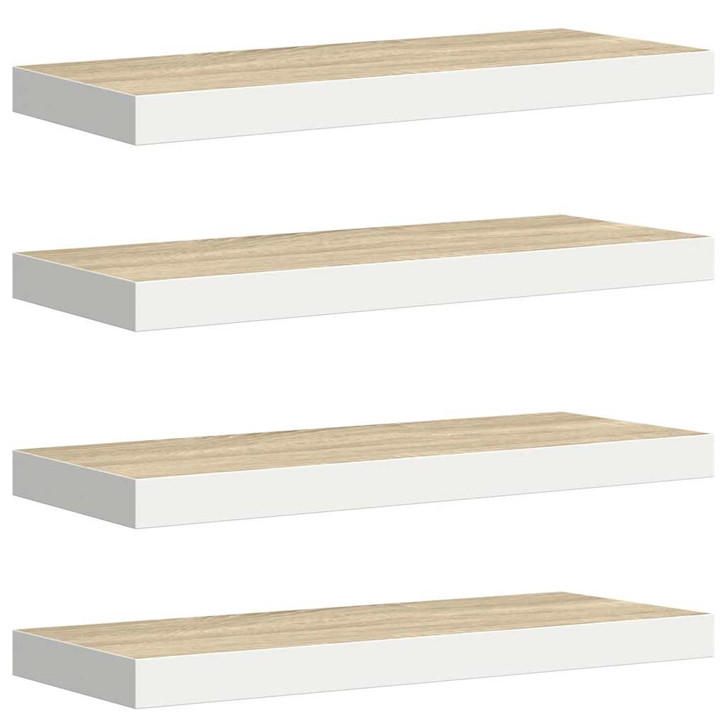 Floating Wall Shelves 4 pcs Oak and White 60x23.5x3.8 cm MDF