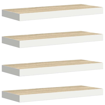 Floating Wall Shelves 4 pcs Oak and White 60x23.5x3.8 cm MDF