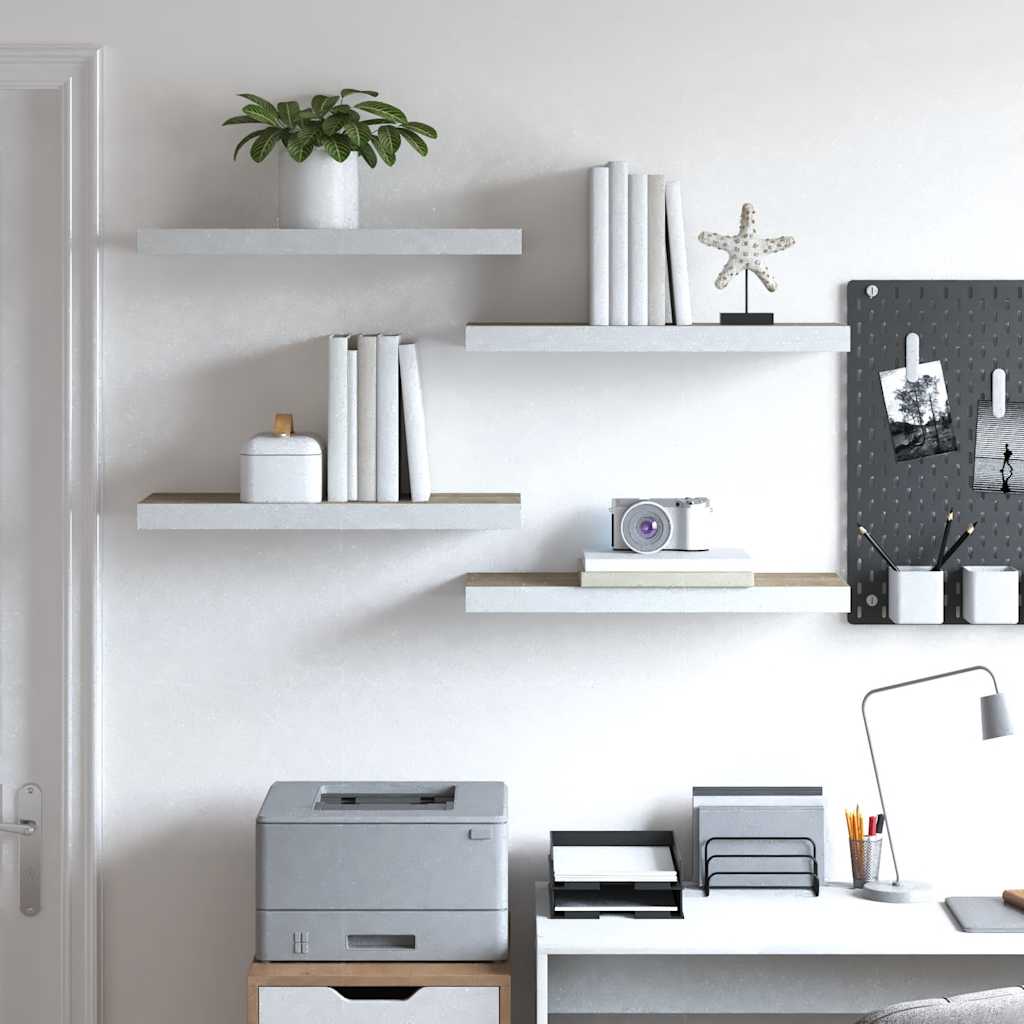 Floating Wall Shelves 4 pcs Oak and White 60x23.5x3.8 cm MDF