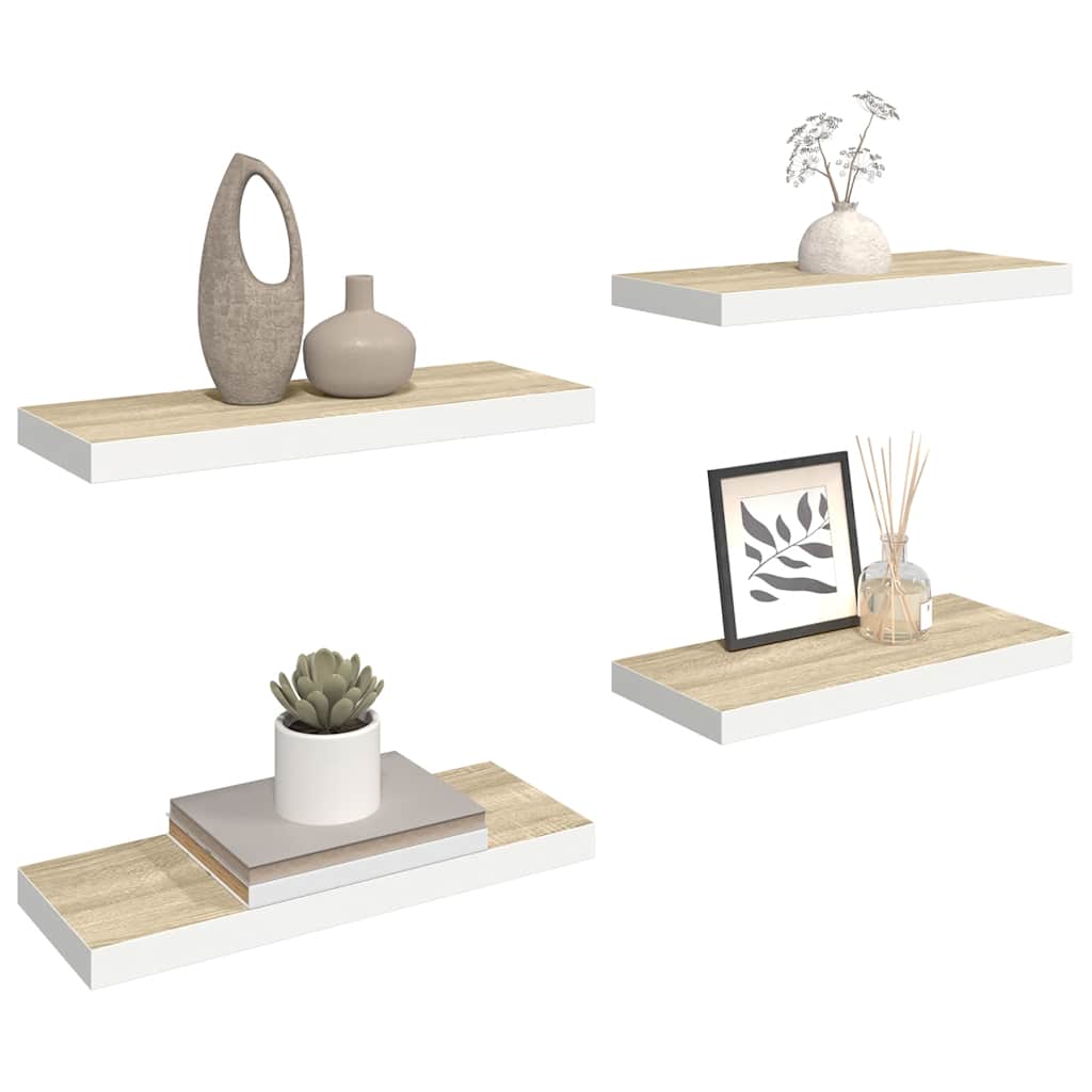 Floating Wall Shelves 4 pcs Oak and White 60x23.5x3.8 cm MDF