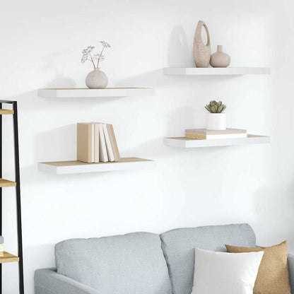Floating Wall Shelves 4 pcs Oak and White 60x23.5x3.8 cm MDF