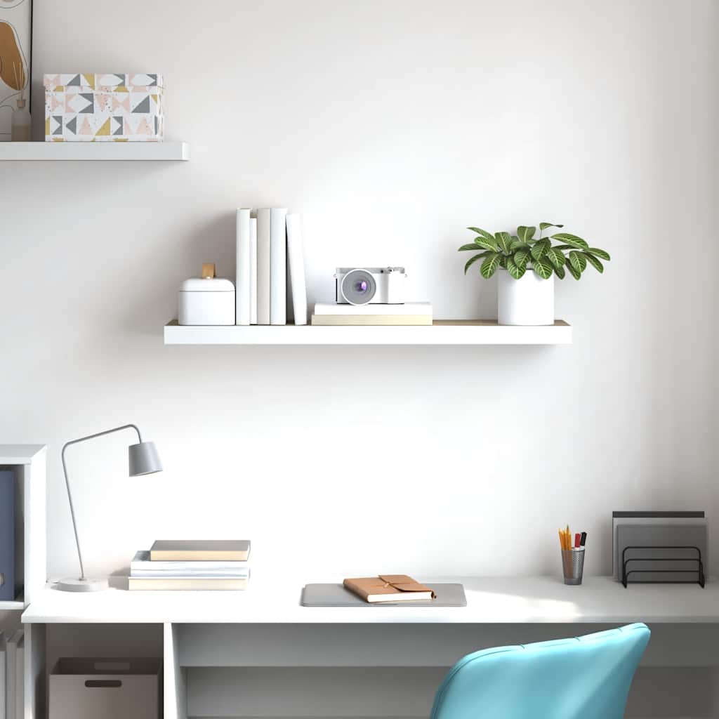 Floating Wall Shelf Oak and White 80x23.5x3.8 cm MDF