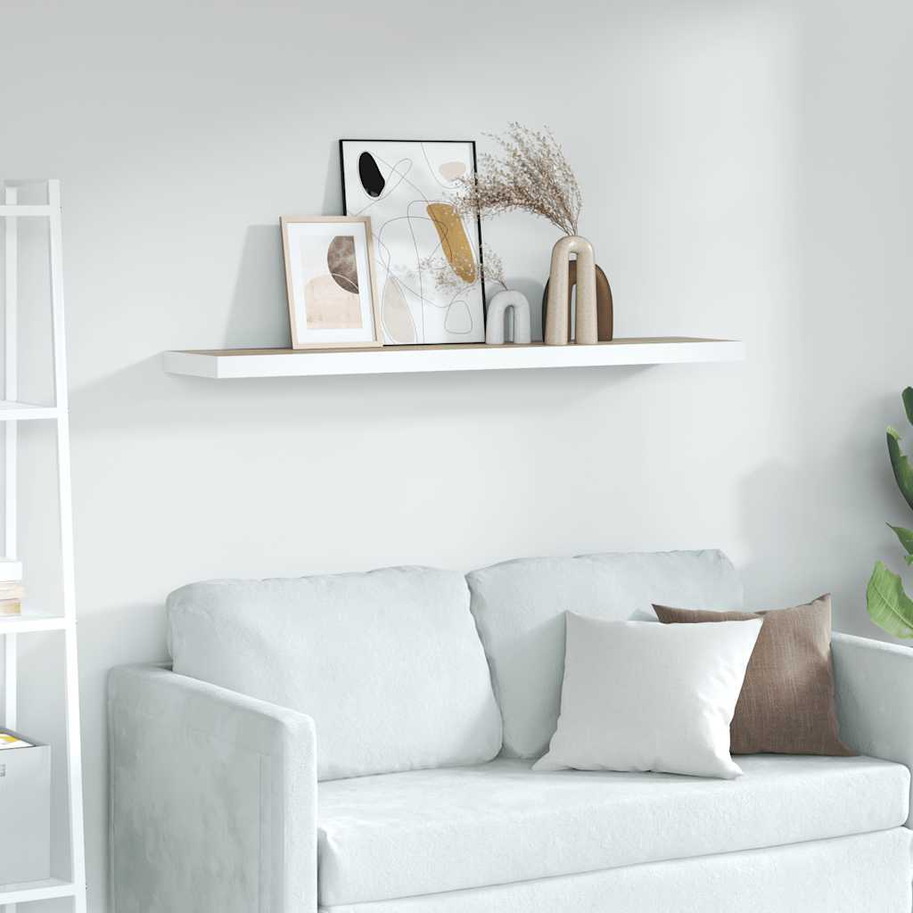 Floating Wall Shelf Oak and White 80x23.5x3.8 cm MDF