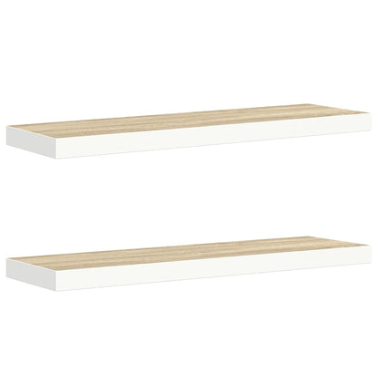 Floating Wall Shelves 2 pcs Oak and White 80x23.5x3.8 cm MDF