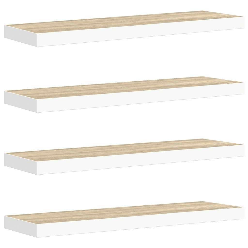Floating Wall Shelves 4 pcs Oak and White 80x23.5x3.8 cm MDF