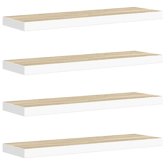 Floating Wall Shelves 4 pcs Oak and White 80x23.5x3.8 cm MDF