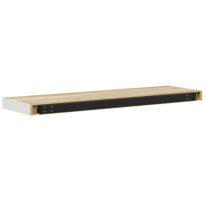 Floating Wall Shelf Oak and White 90x23.5x3.8 cm MDF