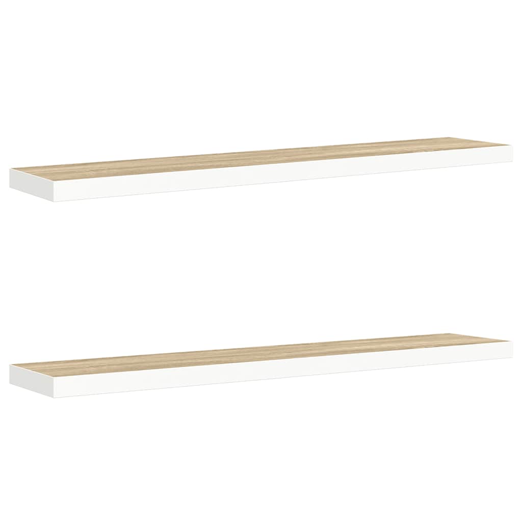Floating Wall Shelves 2 pcs Oak and White 120x23.5x3.8 cm MDF