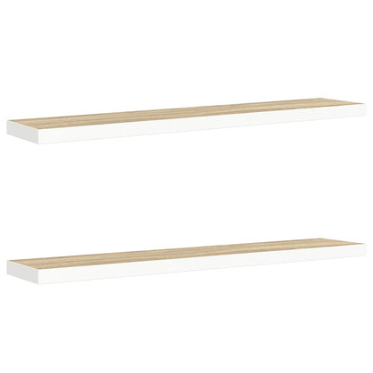 Floating Wall Shelves 2 pcs Oak and White 120x23.5x3.8 cm MDF