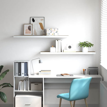 Floating Wall Shelves 2 pcs Oak and White 120x23.5x3.8 cm MDF