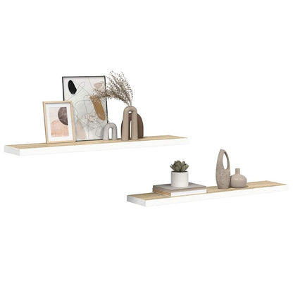 Floating Wall Shelves 2 pcs Oak and White 120x23.5x3.8 cm MDF