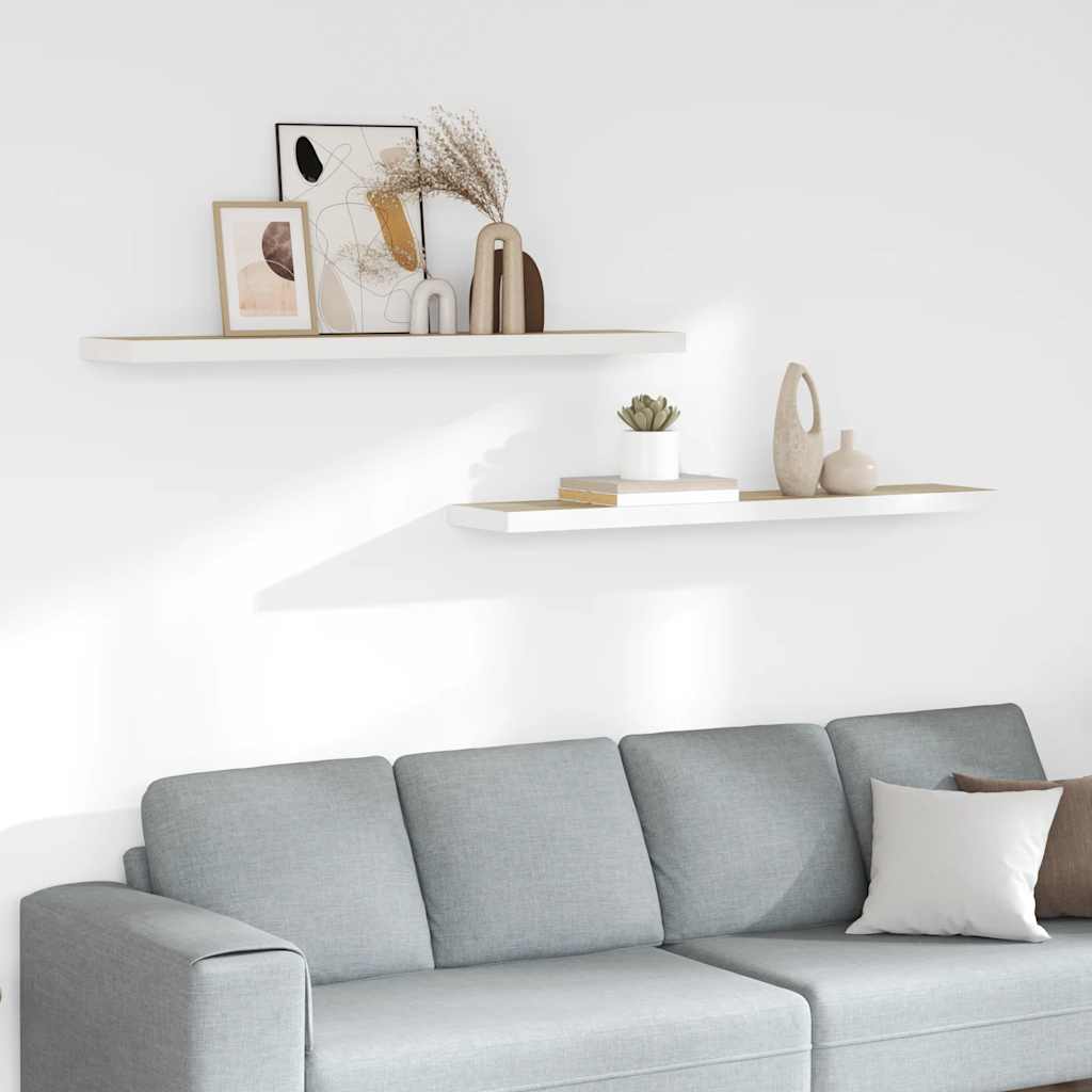 Floating Wall Shelves 2 pcs Oak and White 120x23.5x3.8 cm MDF