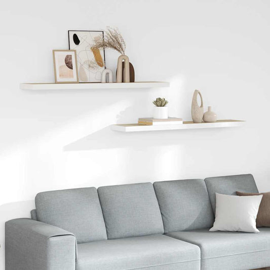 Floating Wall Shelves 2 pcs Oak and White 120x23.5x3.8 cm MDF