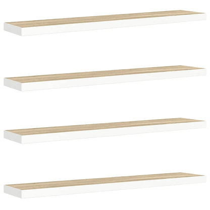 Floating Wall Shelves 4 pcs Oak and White 120x23.5x3.8 cm MDF