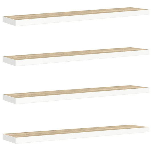 Floating Wall Shelves 4 pcs Oak and White 120x23.5x3.8 cm MDF