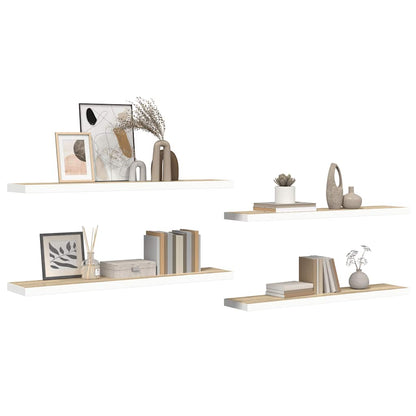 Floating Wall Shelves 4 pcs Oak and White 120x23.5x3.8 cm MDF