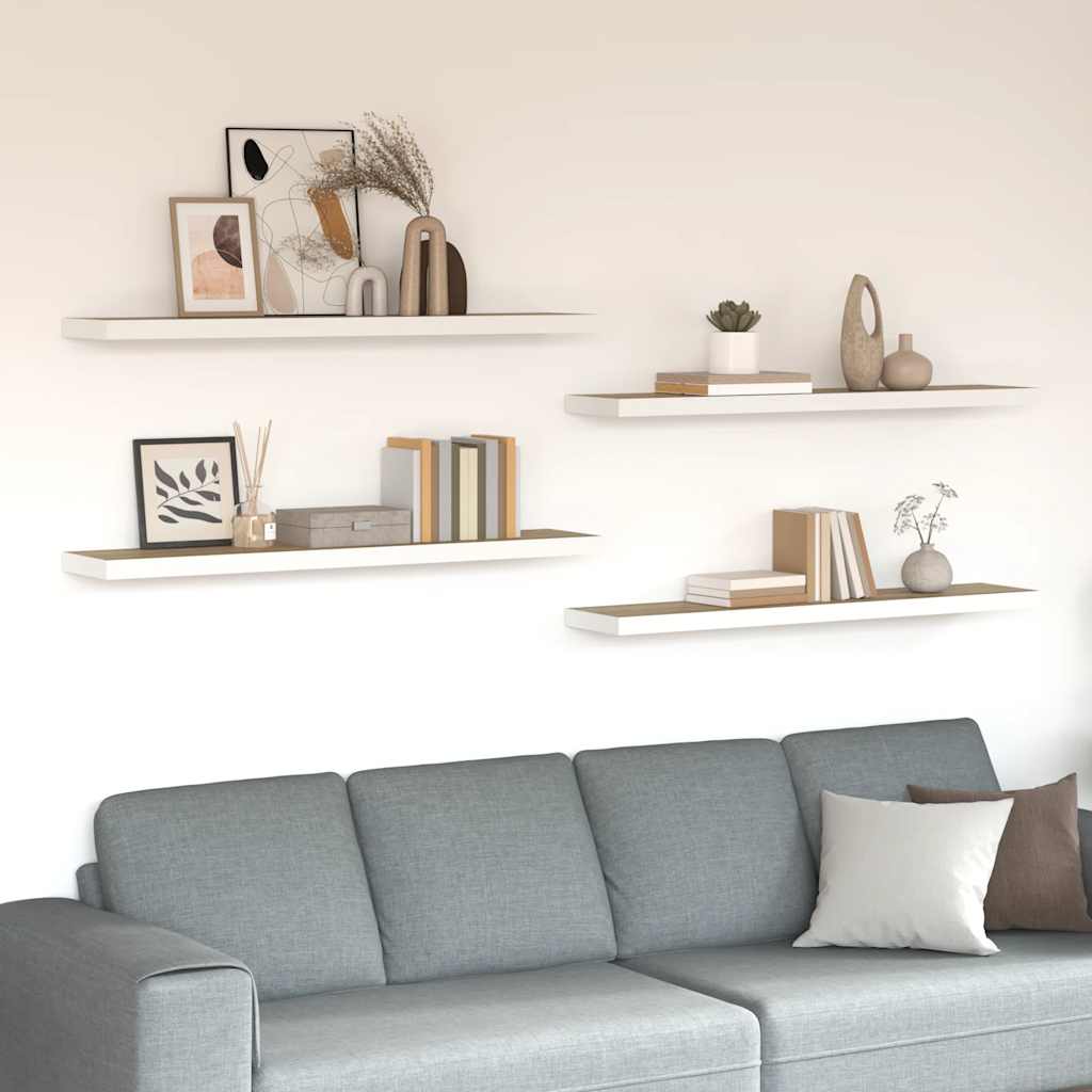 Floating Wall Shelves 4 pcs Oak and White 120x23.5x3.8 cm MDF