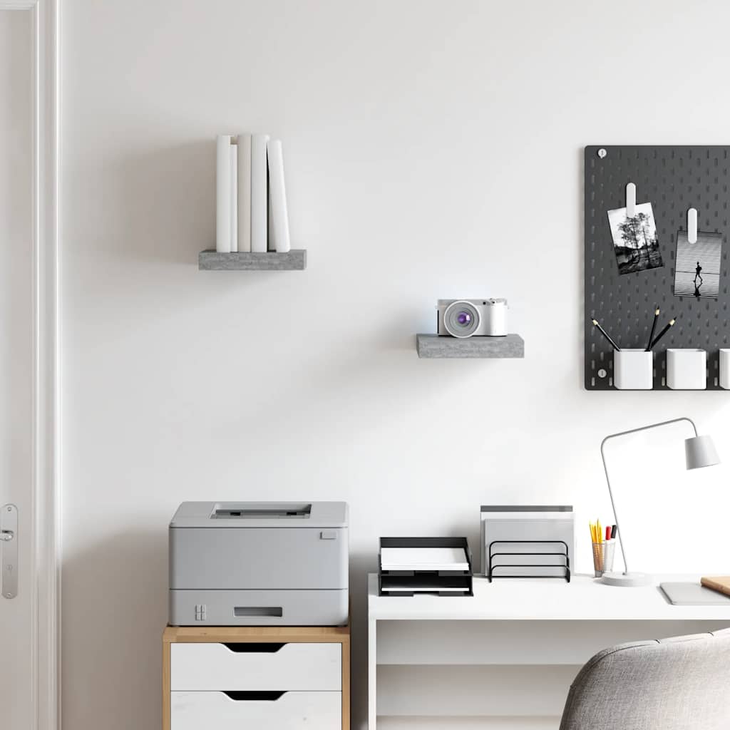 Floating Wall Shelves 2 pcs Concrete Grey 23x23.5x3.8 cm MDF