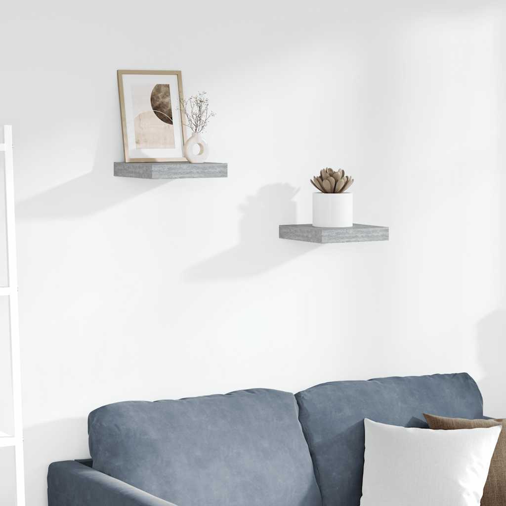 Floating Wall Shelves 2 pcs Concrete Grey 23x23.5x3.8 cm MDF