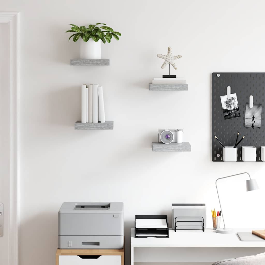 Floating Wall Shelves 4 pcs Concrete Grey 23x23.5x3.8 cm MDF