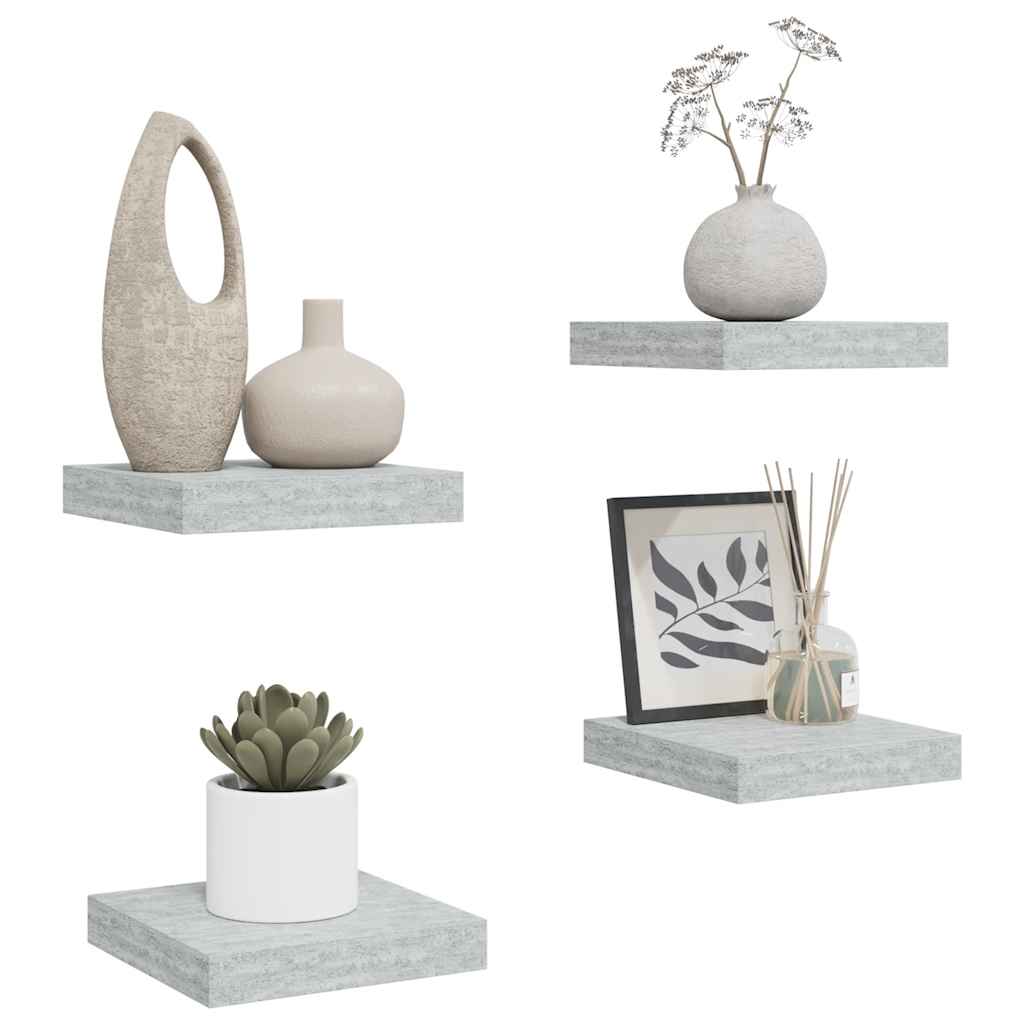 Floating Wall Shelves 4 pcs Concrete Grey 23x23.5x3.8 cm MDF
