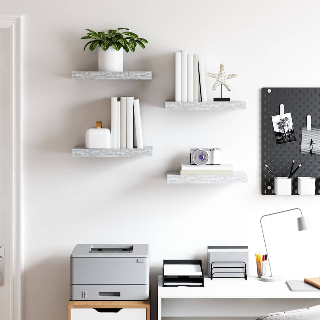 Floating Wall Shelves 4 pcs Concrete Grey 40x23x3.8 cm MDF
