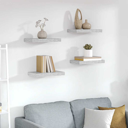 Floating Wall Shelves 4 pcs Concrete Grey 40x23.5x3.8 cm MDF