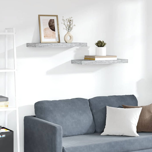 Floating Wall Shelves 2 pcs Concrete Grey 60x23.5x3.8 cm MDF