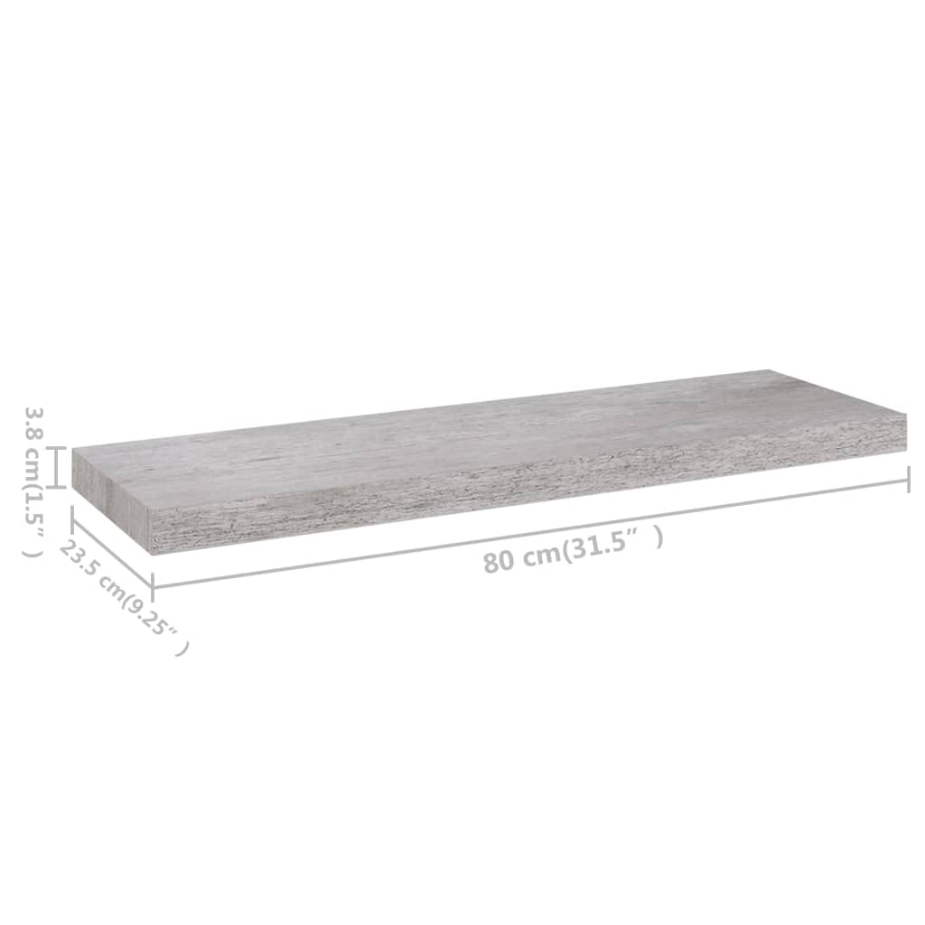Floating Wall Shelves 2 pcs Concrete Grey 80x23.5x3.8 cm MDF