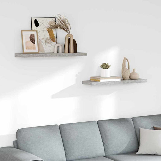 Floating Wall Shelves 2 pcs Concrete Grey 80x23.5x3.8 cm MDF