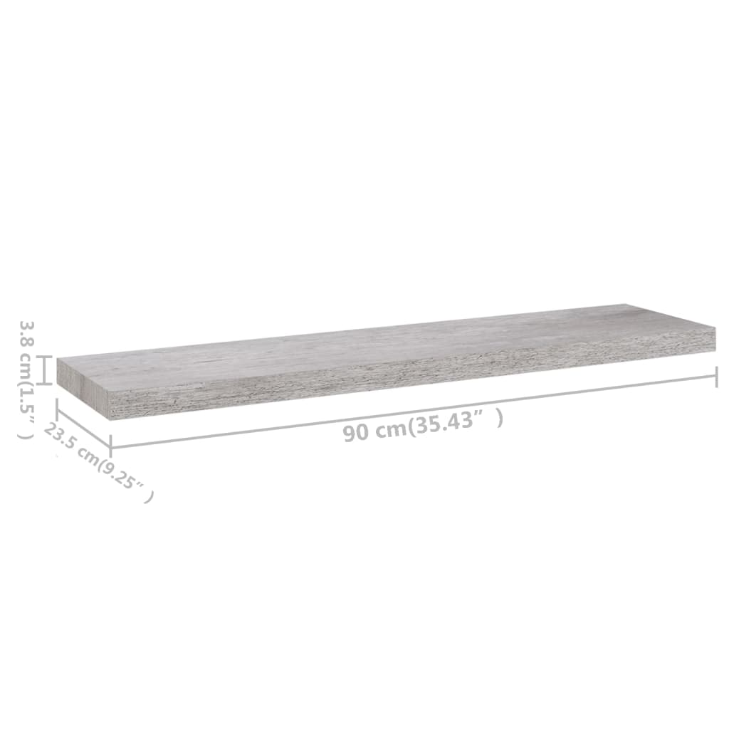 Floating Wall Shelf Concrete Grey 90x23.5x3.8 cm MDF