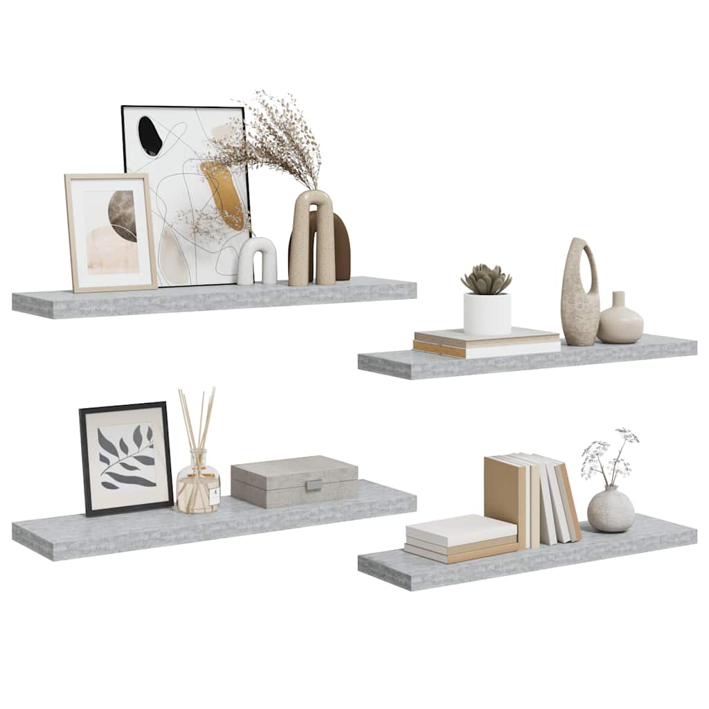 Floating Wall Shelves 4 pcs Concrete Grey 90x23.5x3.8 cm MDF