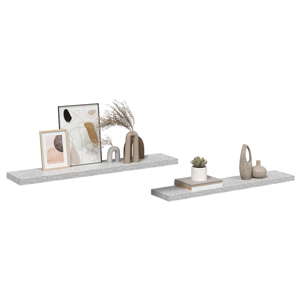 Floating Wall Shelves 2 pcs Concrete Grey 120x23.5x3.8 cm MDF